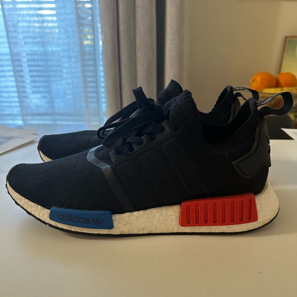 Adidas NMD R1 Primeknit OG "Black/Red/Blue" sneakers, Size US10 - Picture 2 of 10